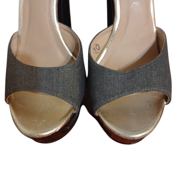 C Label Black and Gray Geometric Heel Cut Out Platform Sandals size 10 - Picture 4 of 11